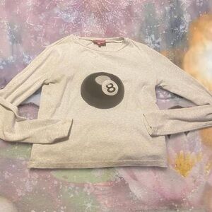 Edikted Light Gray Pullover with Black 8-Ball Graphic